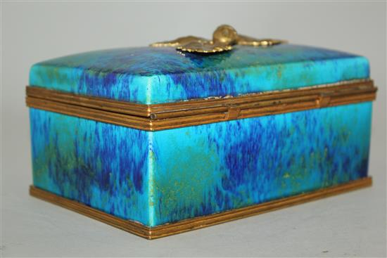 A Sevres turquoise blue and green souffle glazed box and cover, 1930s, probably Paul Milet, 17cm